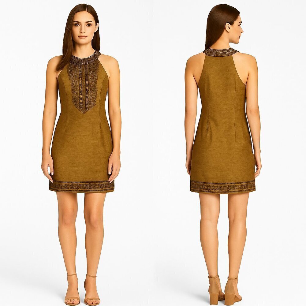 Sue Wong Vintage Gold Silk Blend Dress Size 6